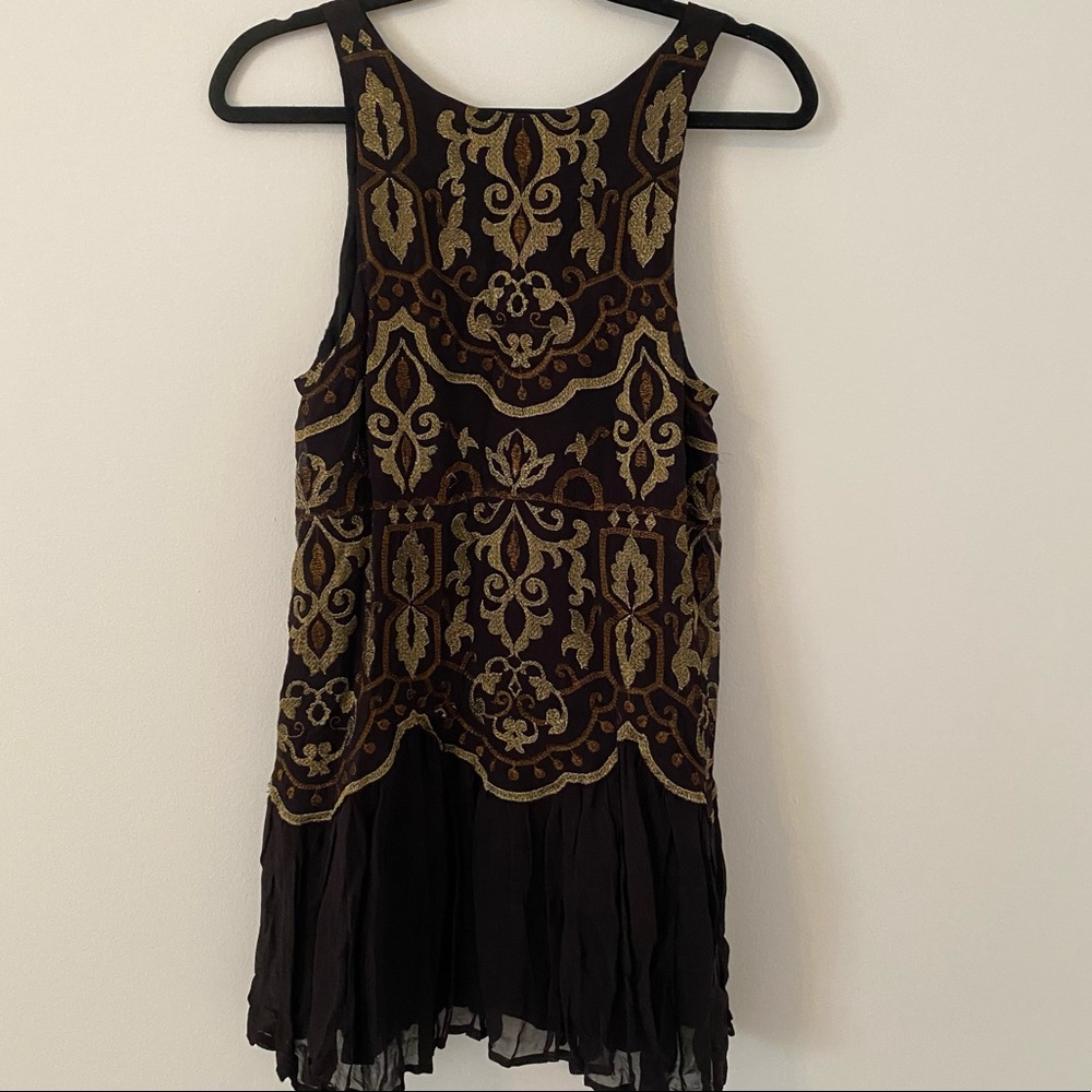 Free People Black Dress Metallic Gold Embroidery